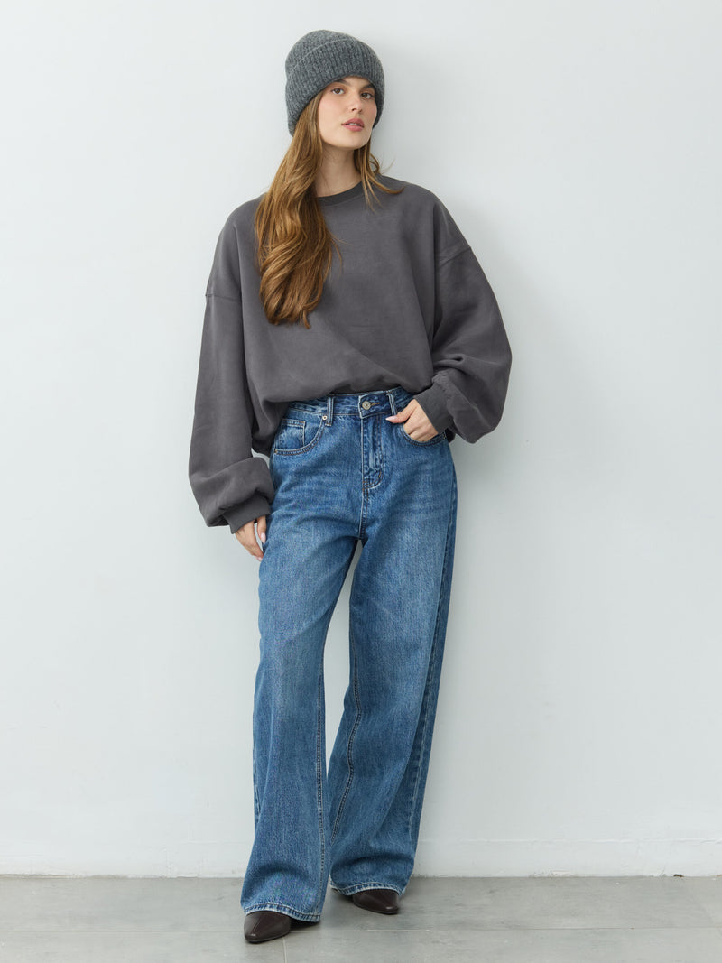 סוויטשירט אוברסייז הדסון | אפור כהה