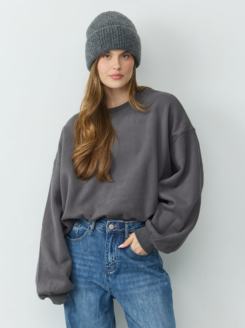 סוויטשירט אוברסייז הדסון | אפור כהה