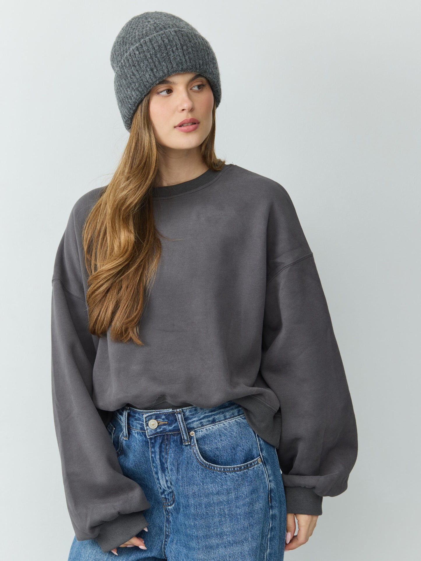 סוויטשירט אוברסייז הדסון | אפור כהה