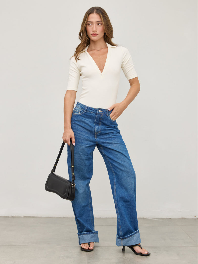 ג'ינס בגיזרה ישרה רוברט | כחול כהה