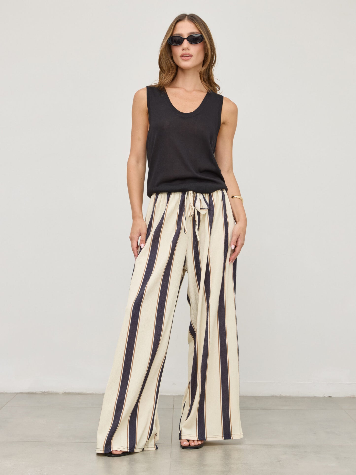 מכנסי פסים ארוכים מקסון | שחור
