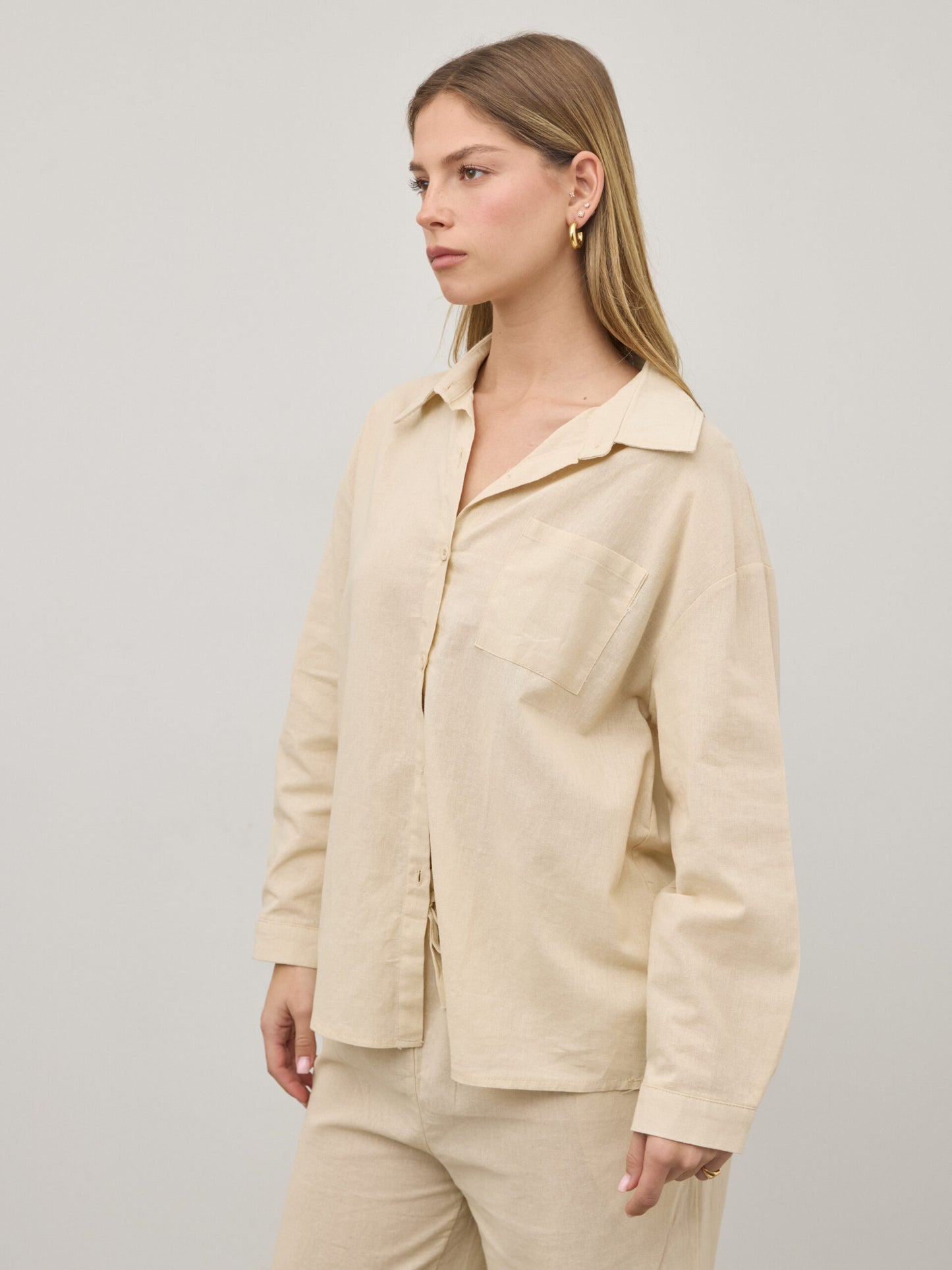 חולצה מכופתרת פשתן פלורנס | חאקי