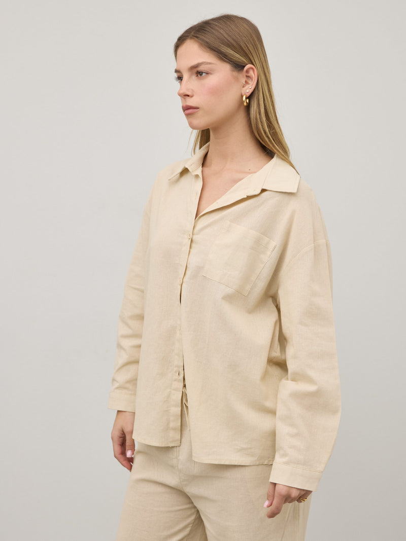 חולצה מכופתרת פשתן פלורנס | חאקי