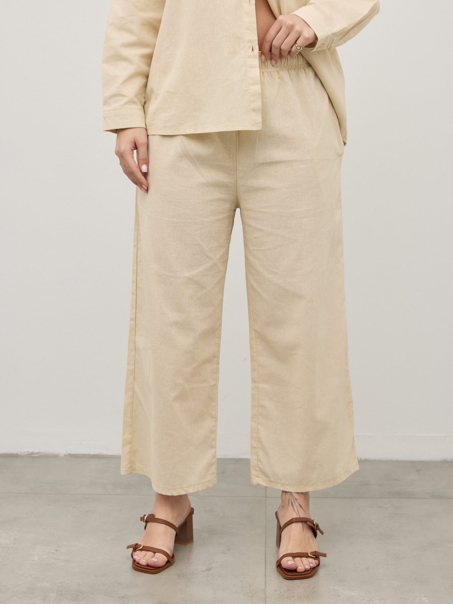 מכנסי פשתן פלורנס | חאקי