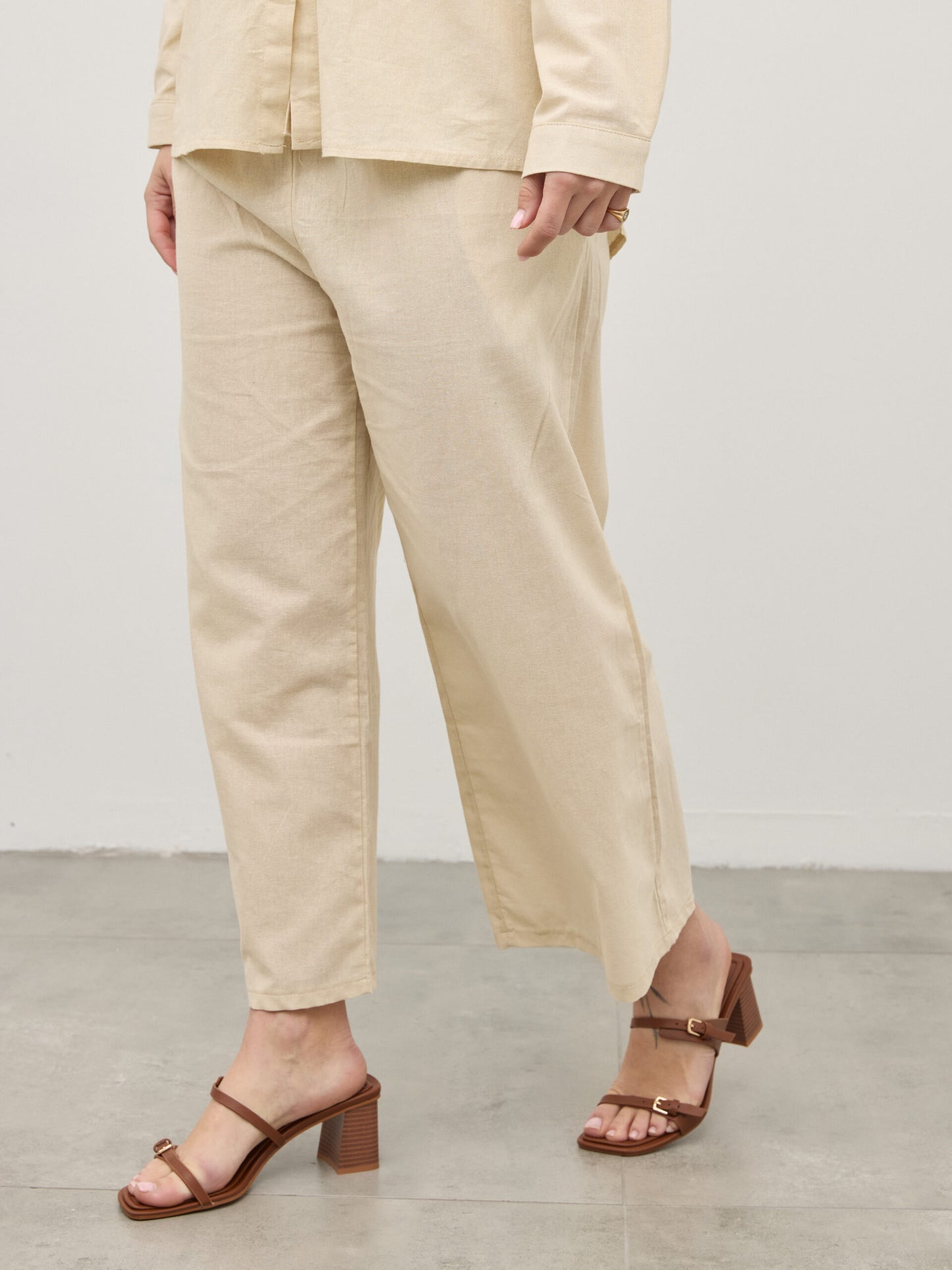 מכנסי פשתן פלורנס | חאקי