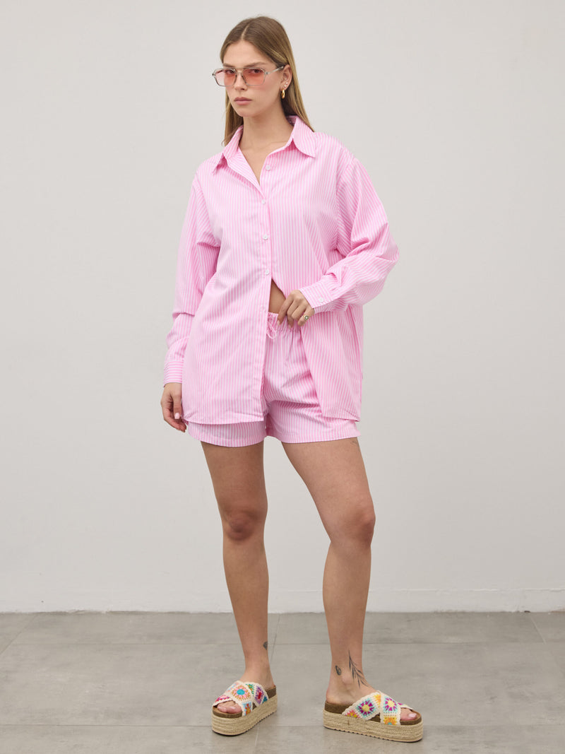 חולצה מכופתרת פסים אלין | ורוד