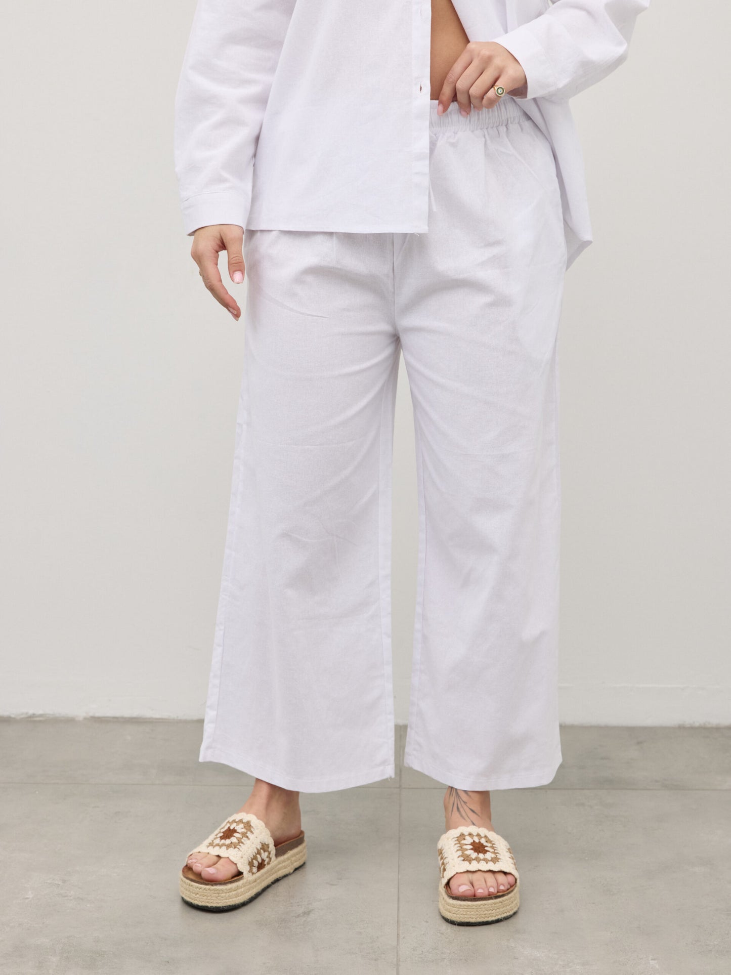 מכנסי פשתן פלורנס | לבן