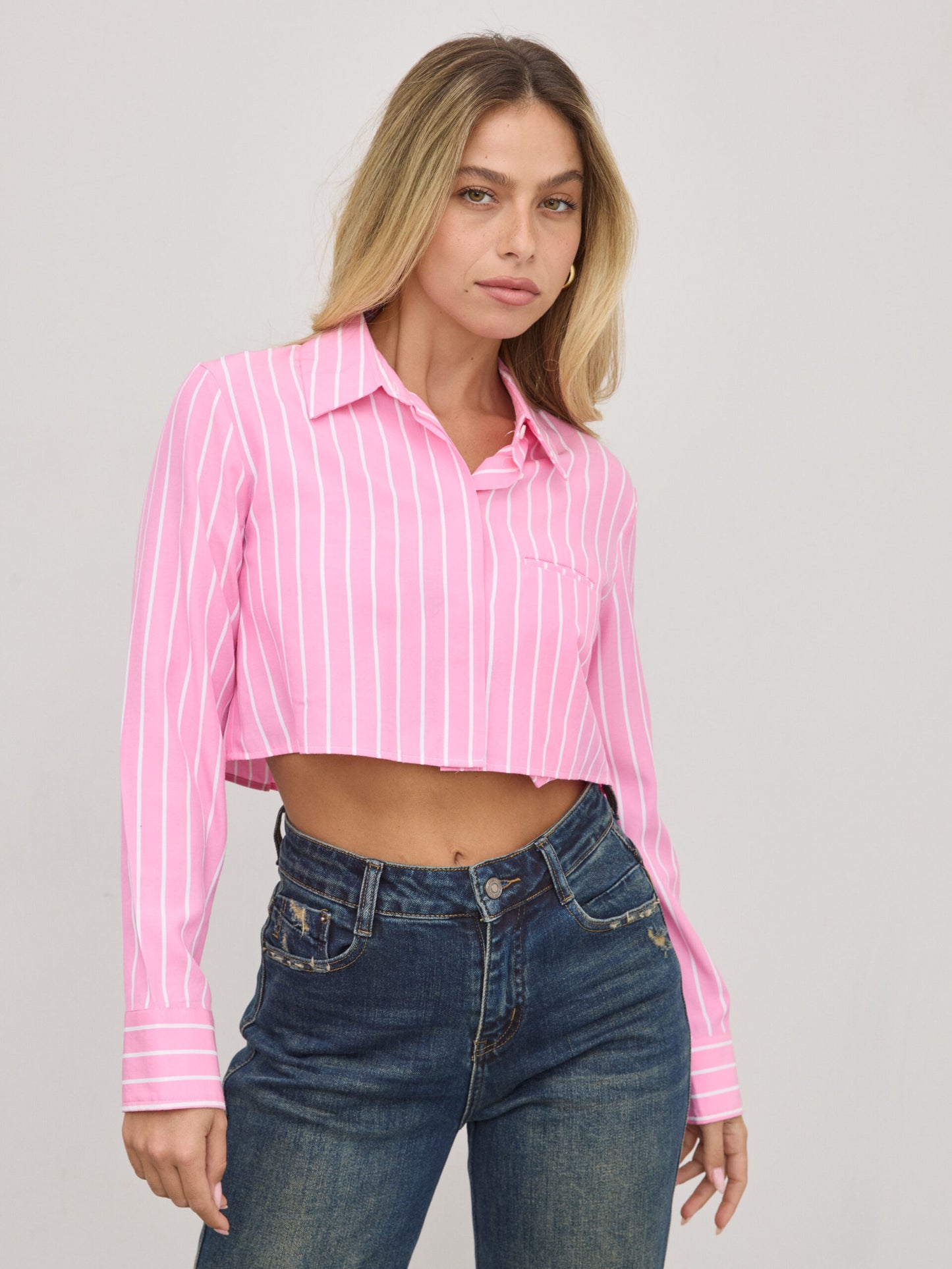 חולצה מכופתרת קרופ נואל | ורוד