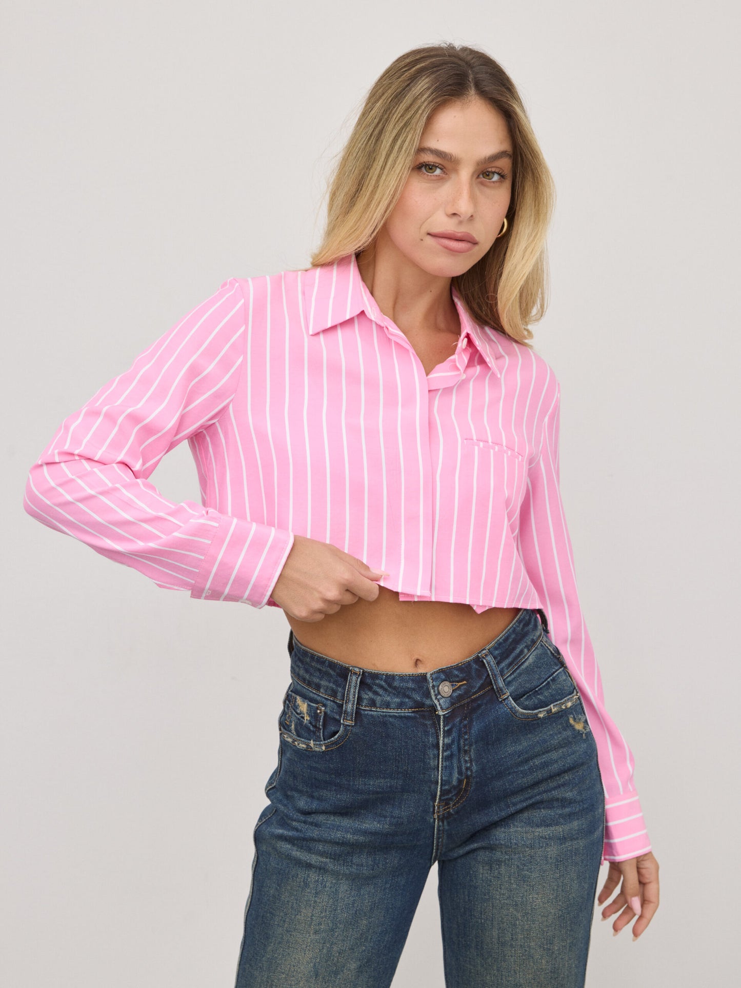 חולצה מכופתרת קרופ נואל | ורוד