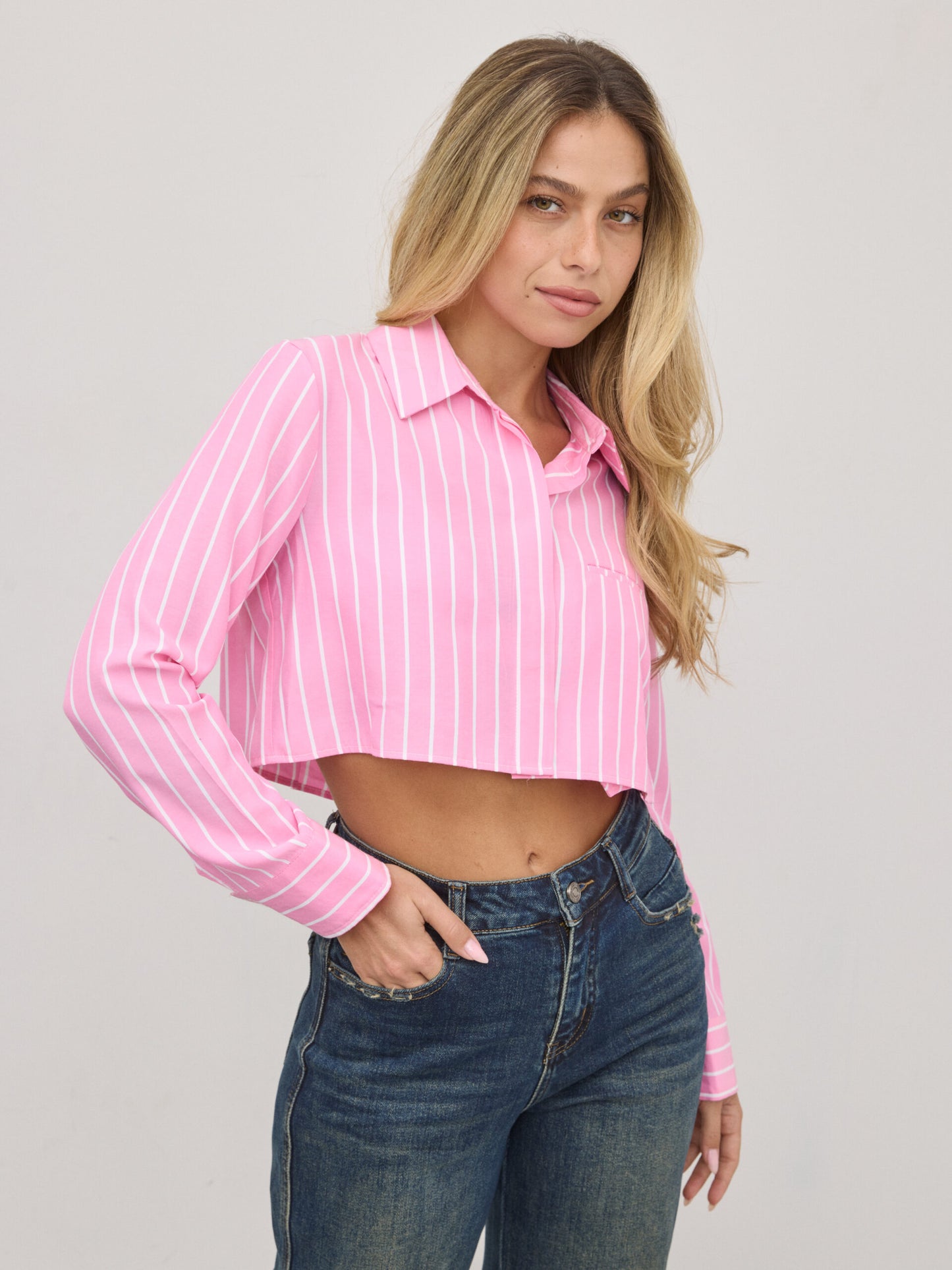 חולצה מכופתרת קרופ נואל | ורוד