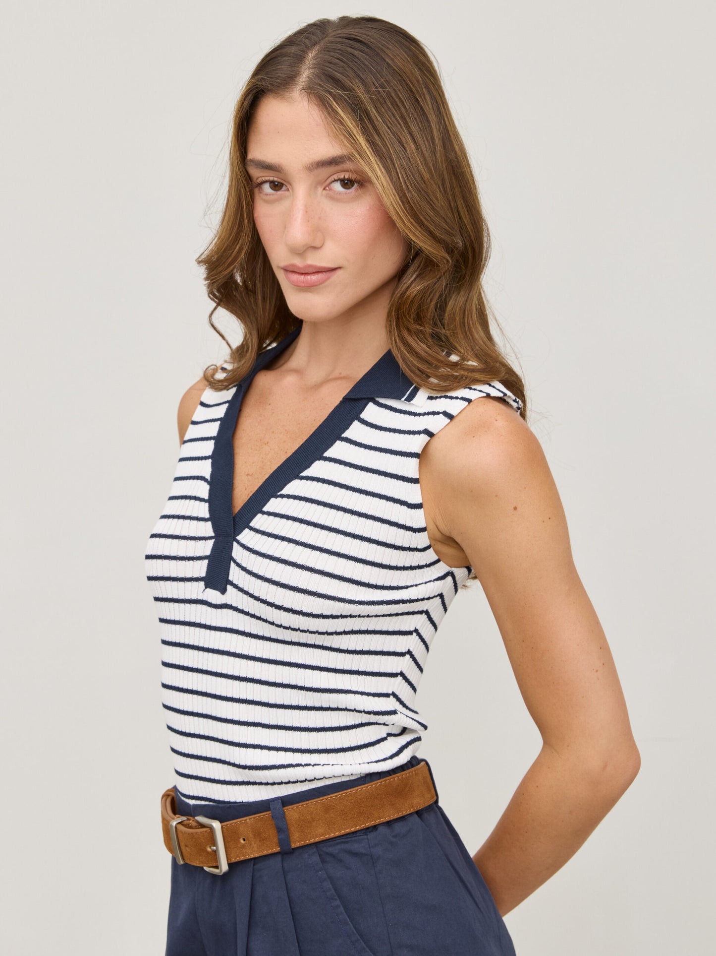 גופיית פולו פסים קלי | כחול