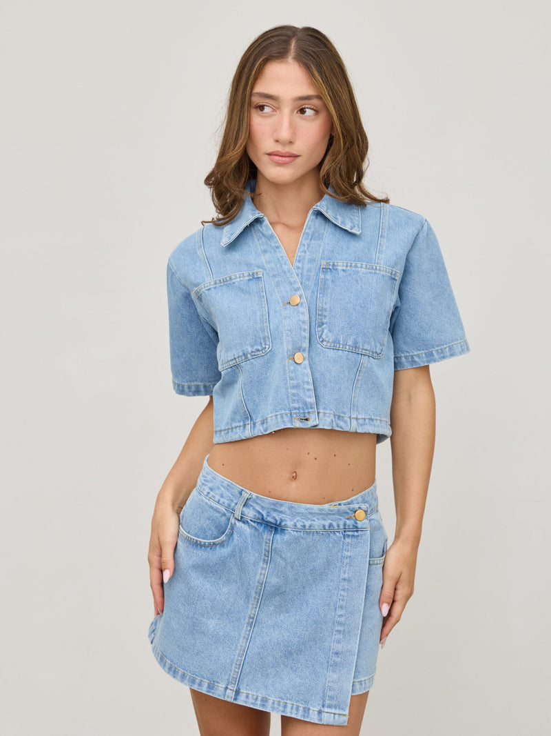 חולצת ג'ינס קרופ מרגו | כחול