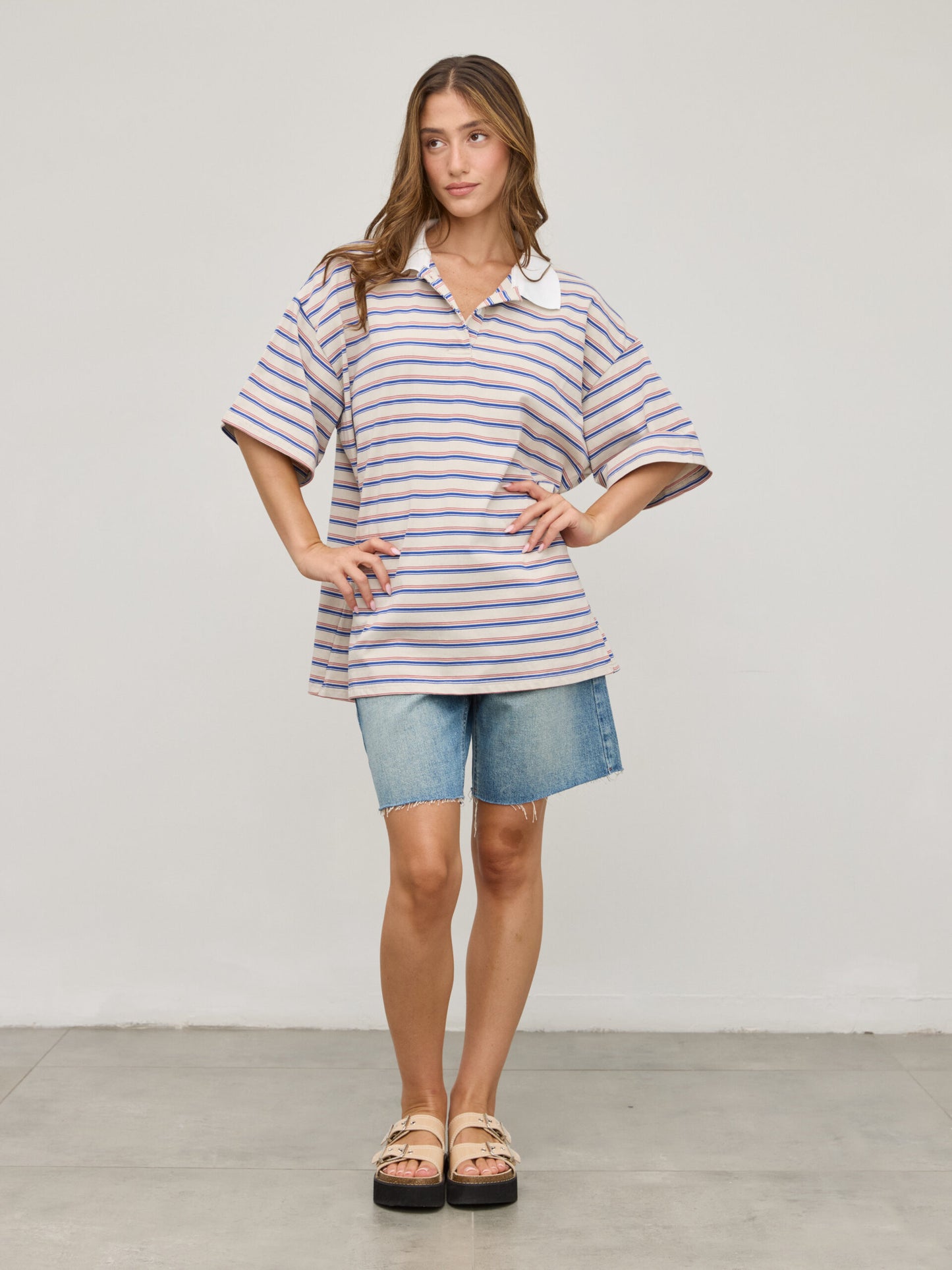 חולצת פולו פסים בראדלי | בז'