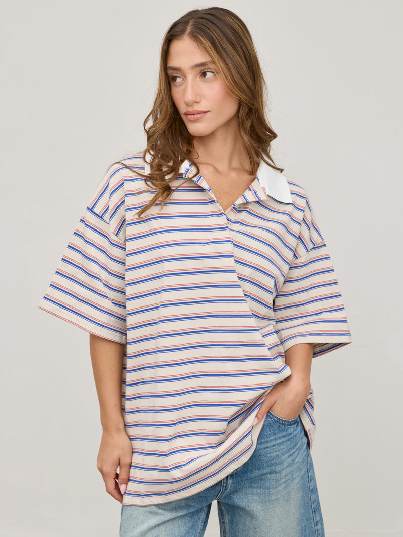 חולצת פולו פסים בראדלי | בז'