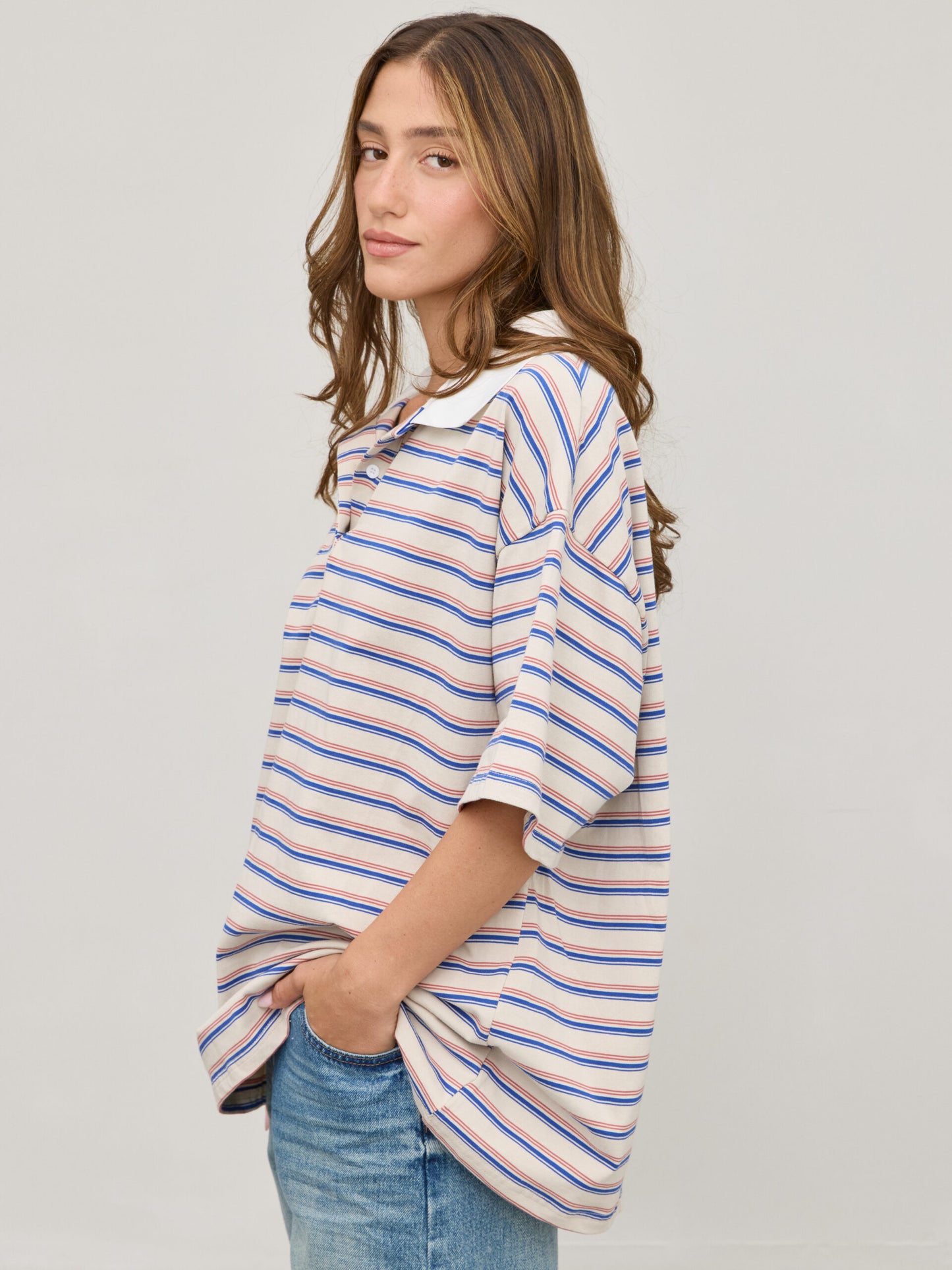 חולצת פולו פסים בראדלי | בז'