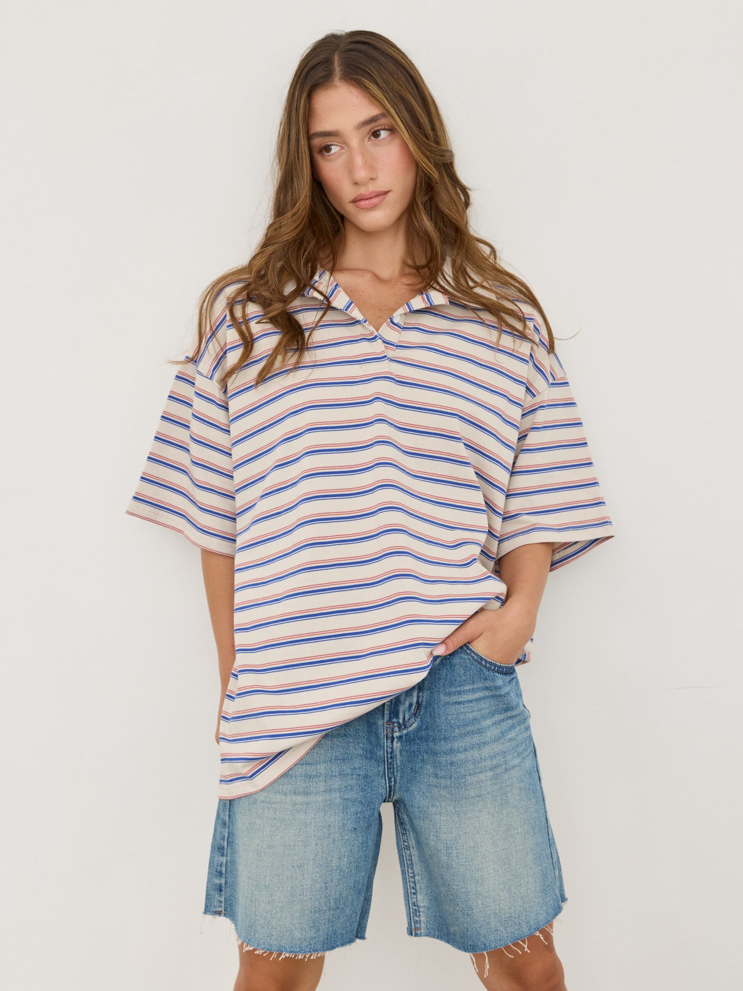 חולצת פולו פסים בראדלי | בז'