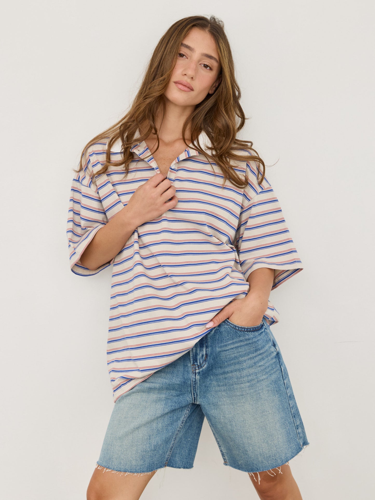 חולצת פולו פסים בראדלי | בז'