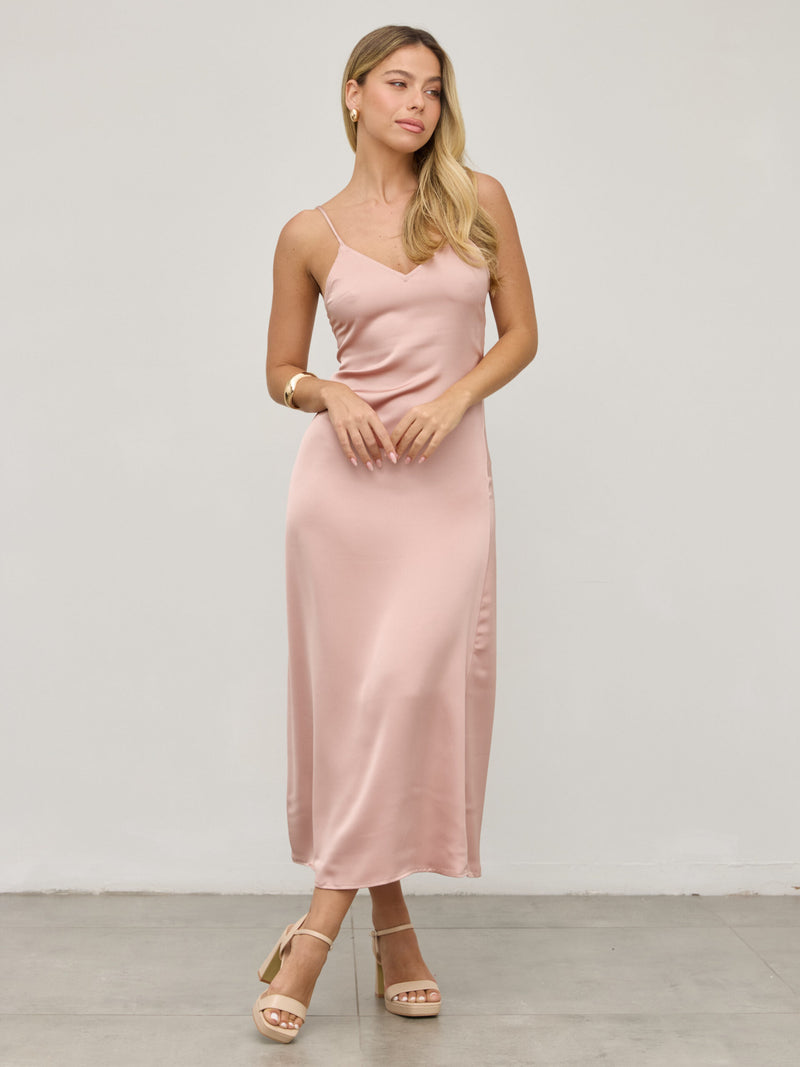 שמלת סאטן מוניקה | ורוד