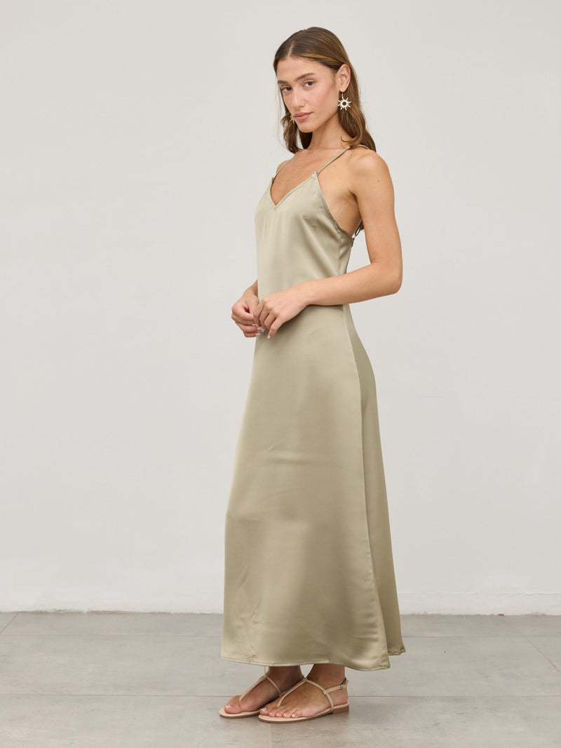 שמלת סאטן מוניקה | ירוק