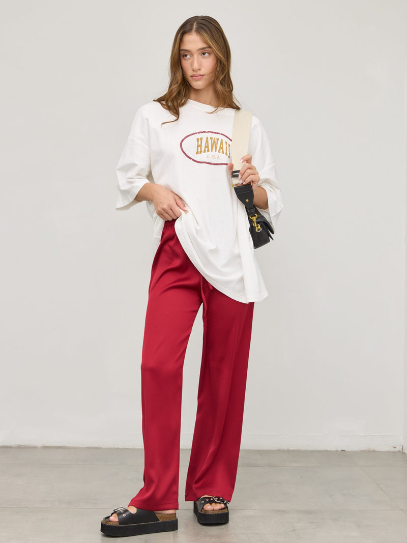 מכנסי סאטן קאי | בורדו