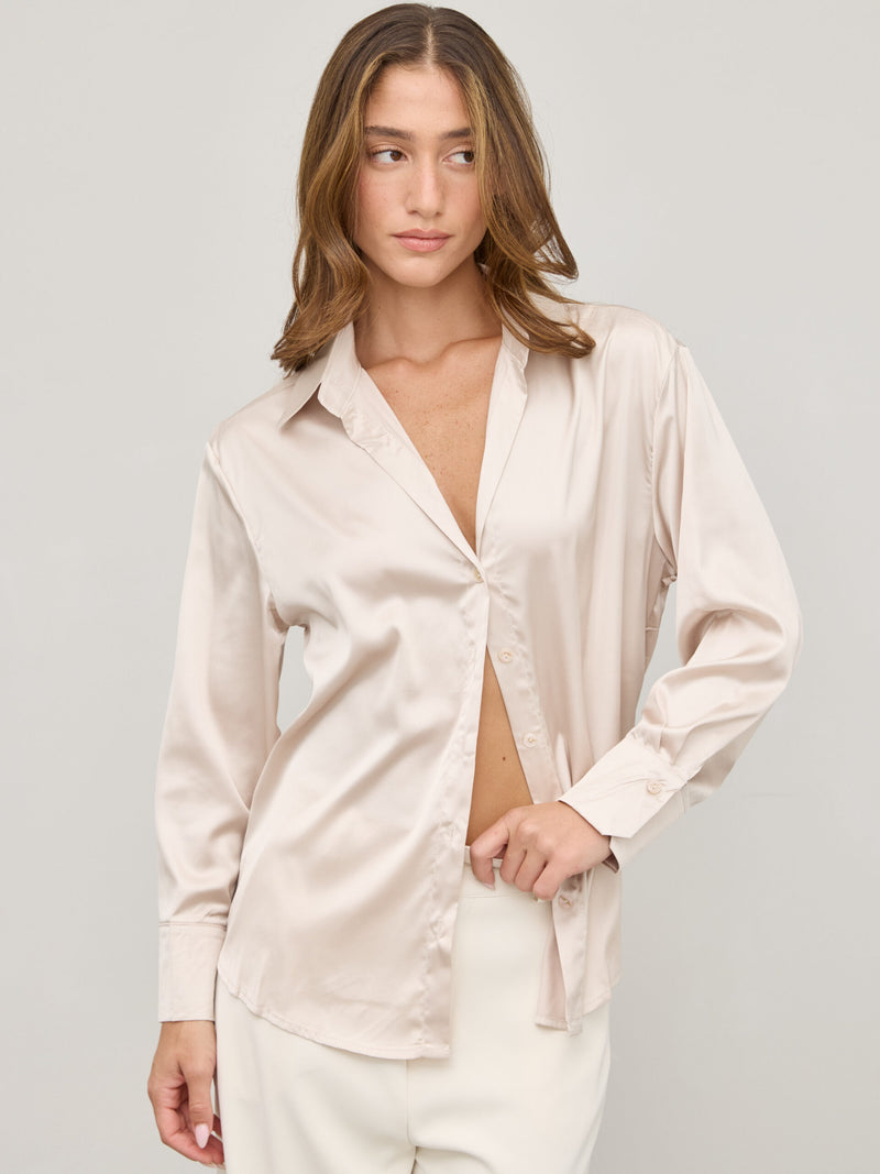 חולצה מכופתרת סאטן לוסיל | בז'