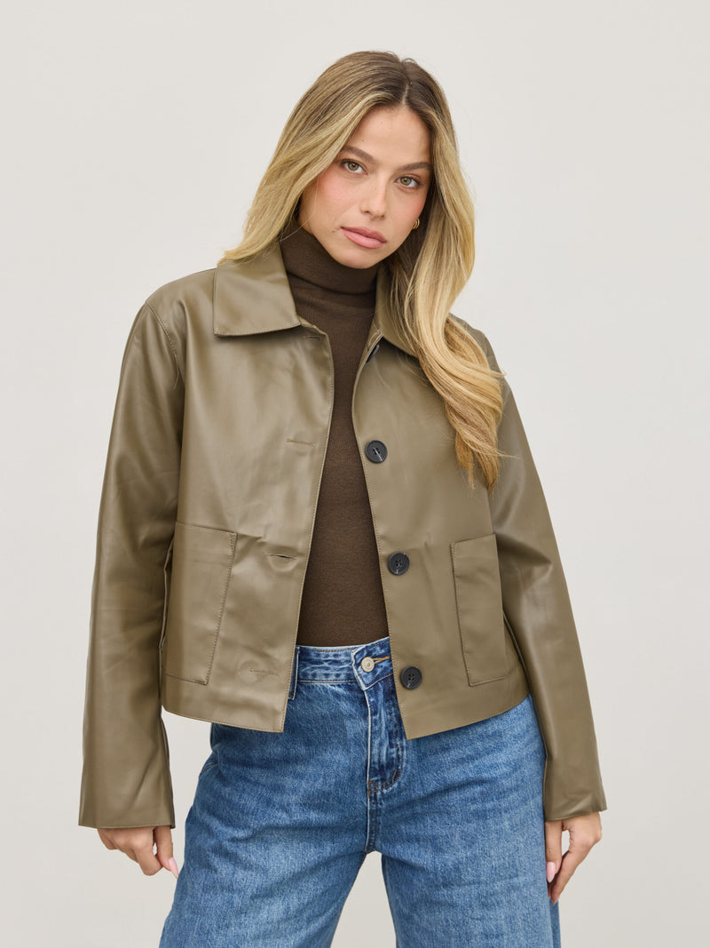 ג'קט דמוי עור ג'וני | ירוק