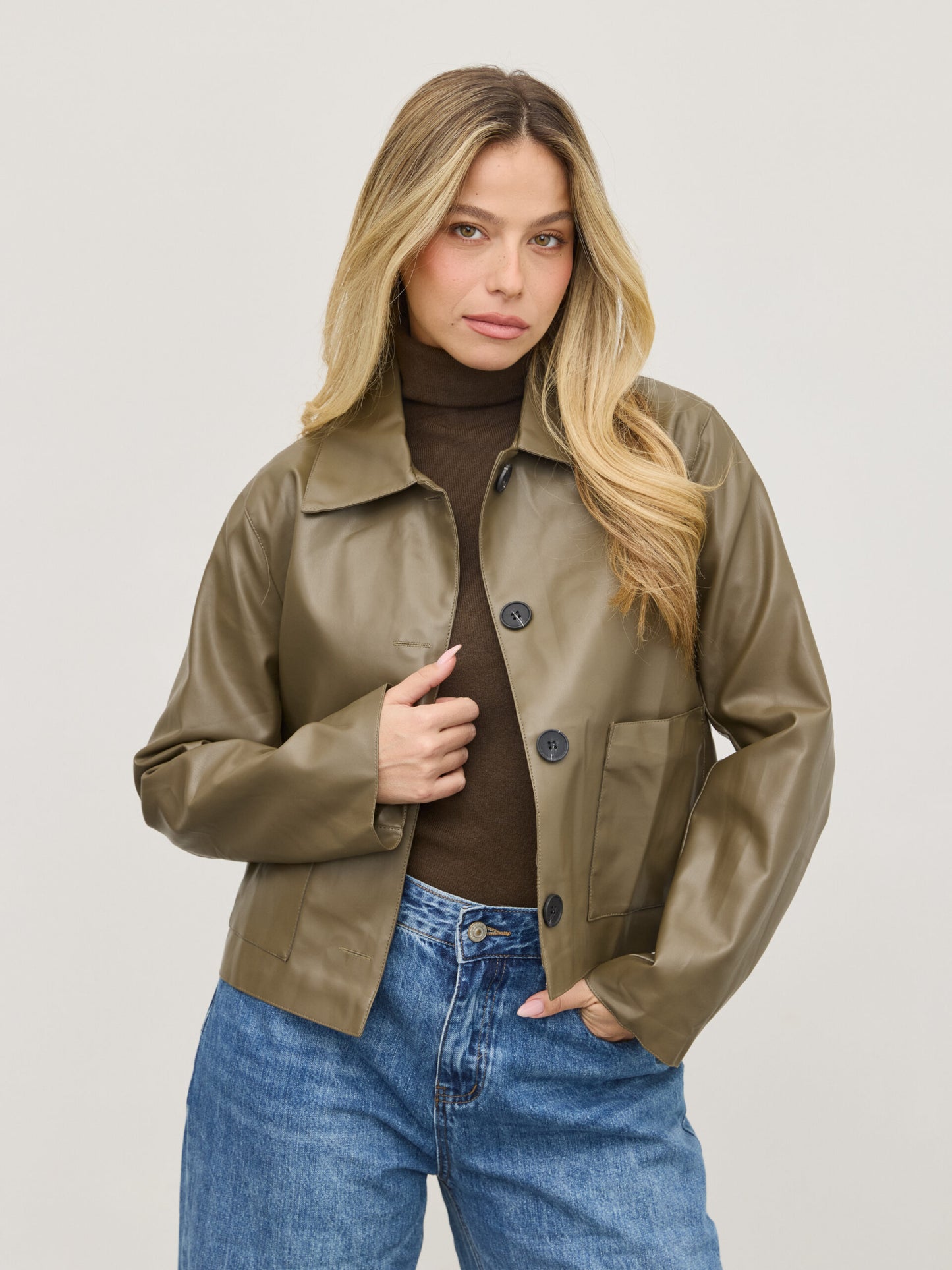 ג'קט דמוי עור ג'וני | ירוק