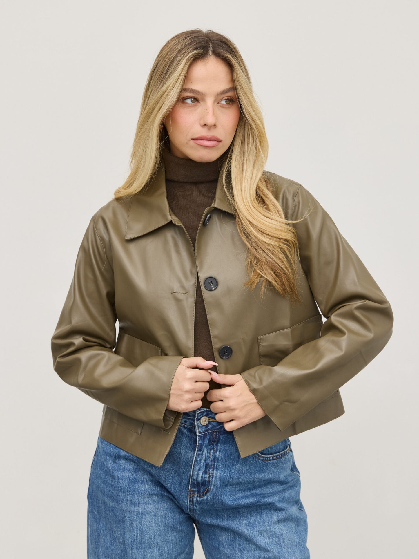 ג'קט דמוי עור ג'וני | ירוק