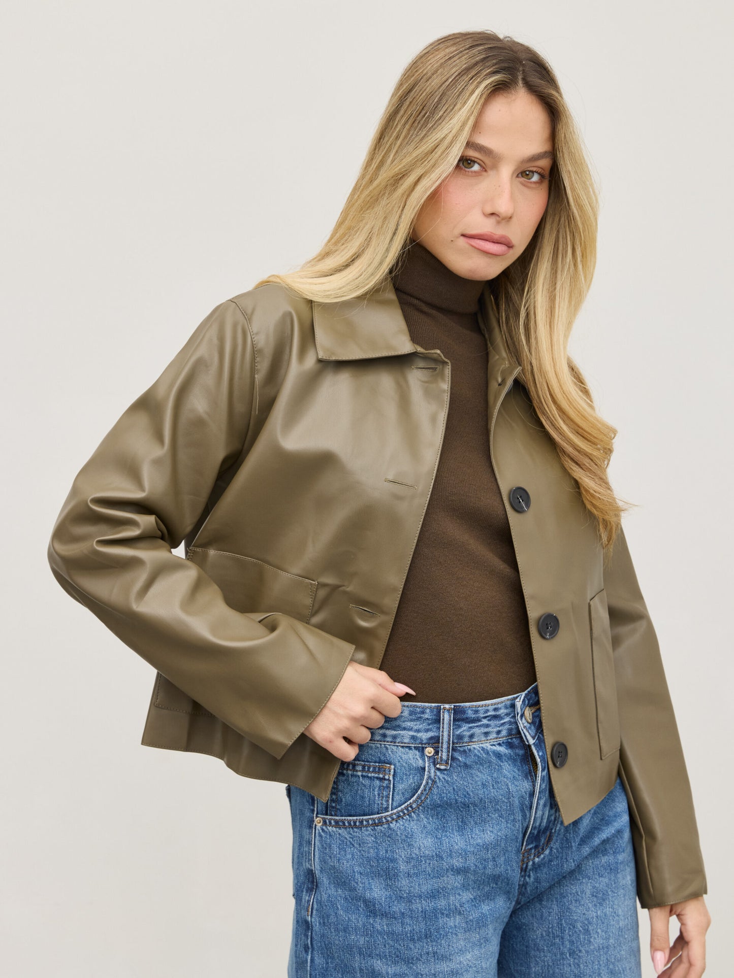 ג'קט דמוי עור ג'וני | ירוק