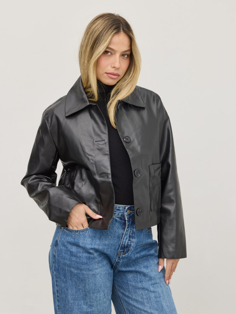 ג'קט דמוי עור ג'וני | שחור