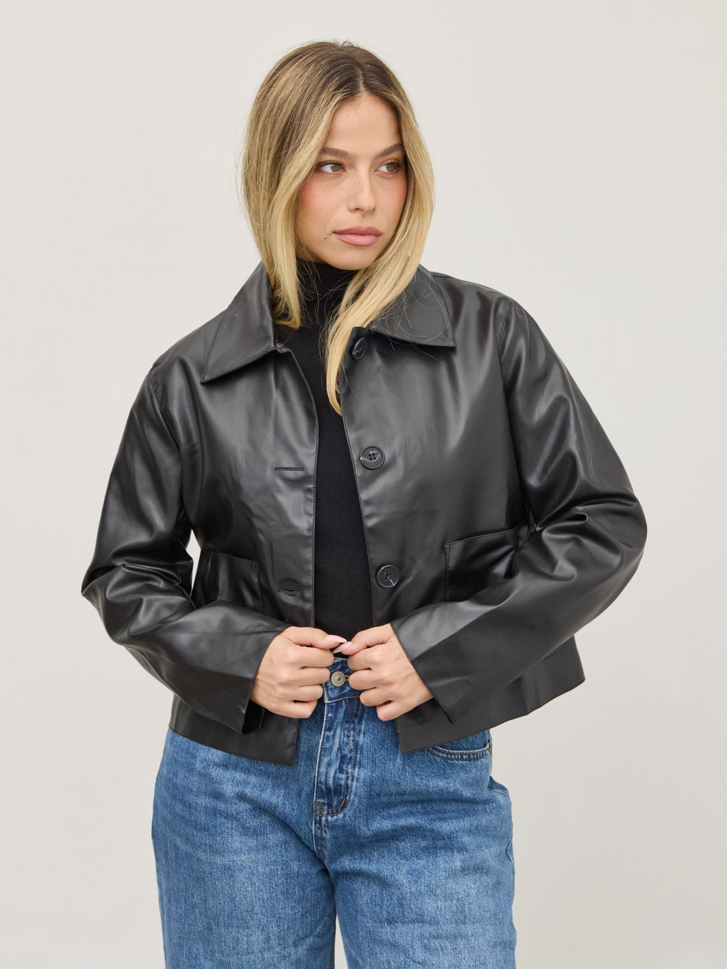 ג'קט דמוי עור ג'וני | שחור