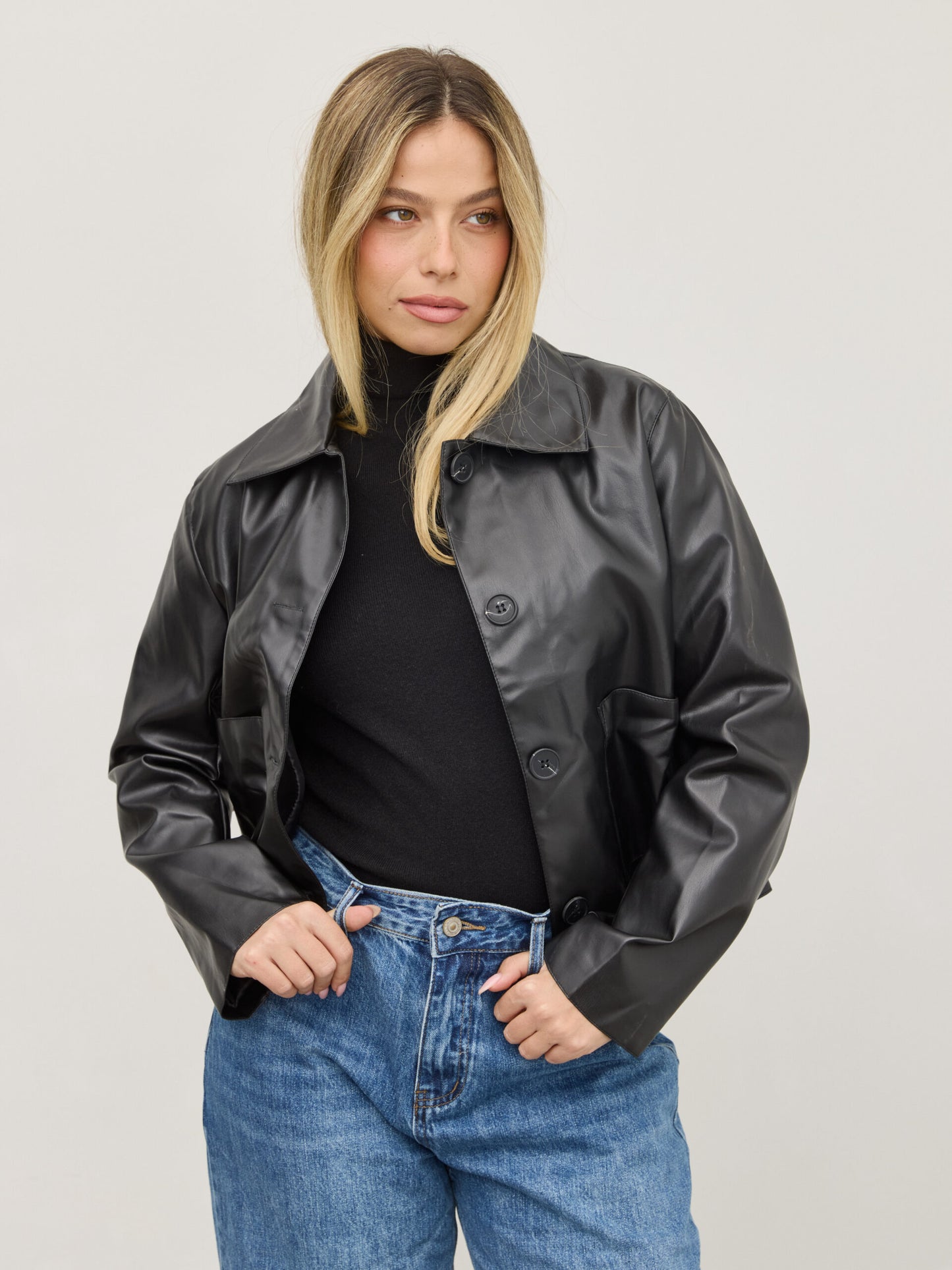 ג'קט דמוי עור ג'וני | שחור