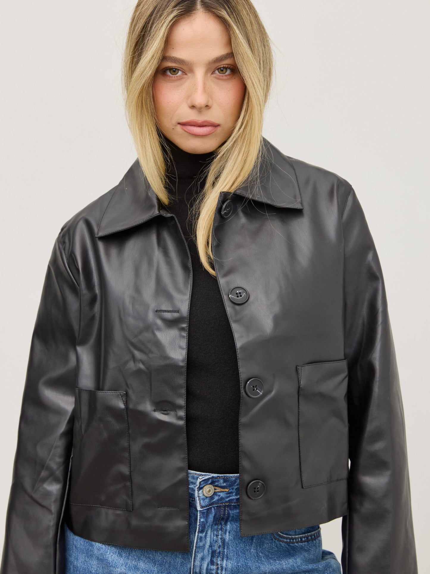 ג'קט דמוי עור ג'וני | שחור