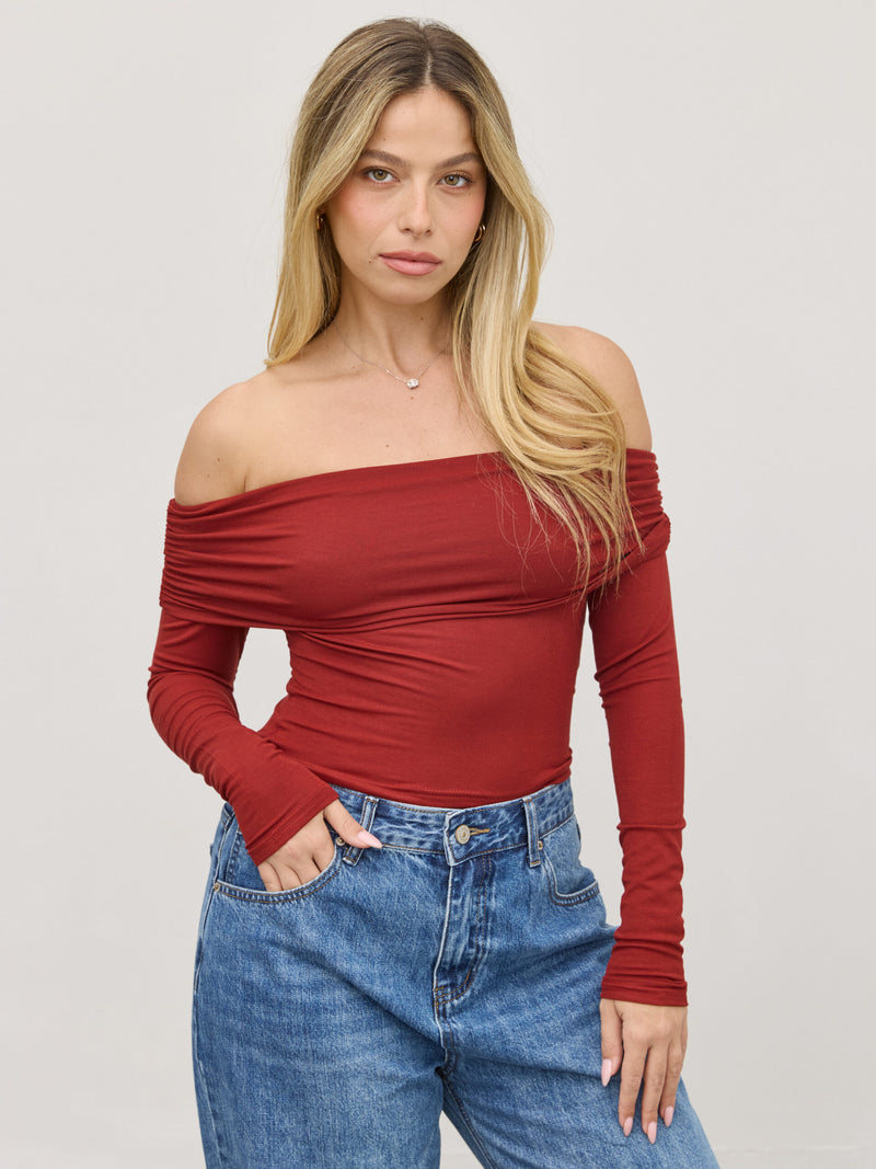 חולצת אוף שולדר לאב | בורדו