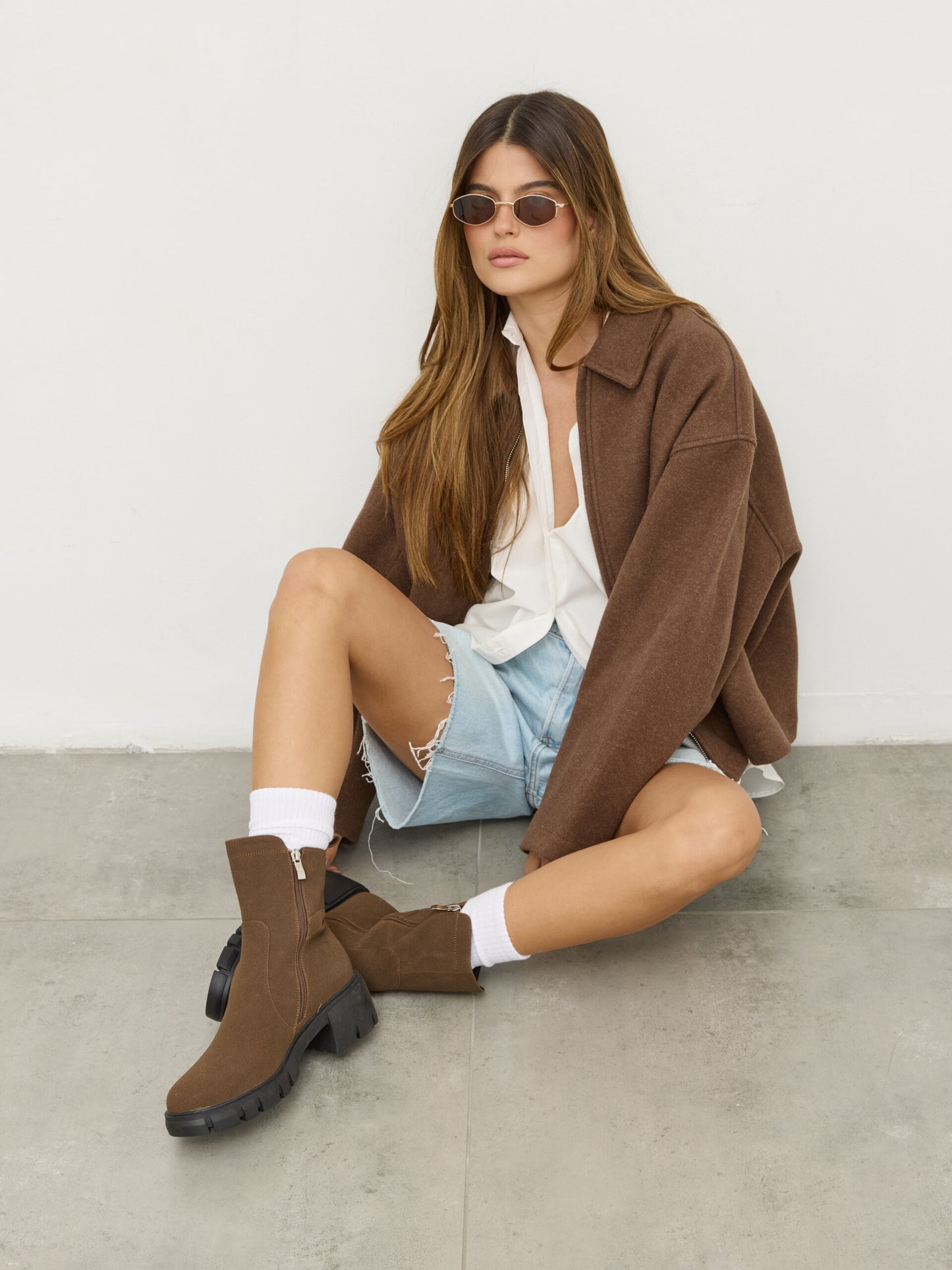 מגפוני טרקטור דמוי זמש ג'ינה | חום