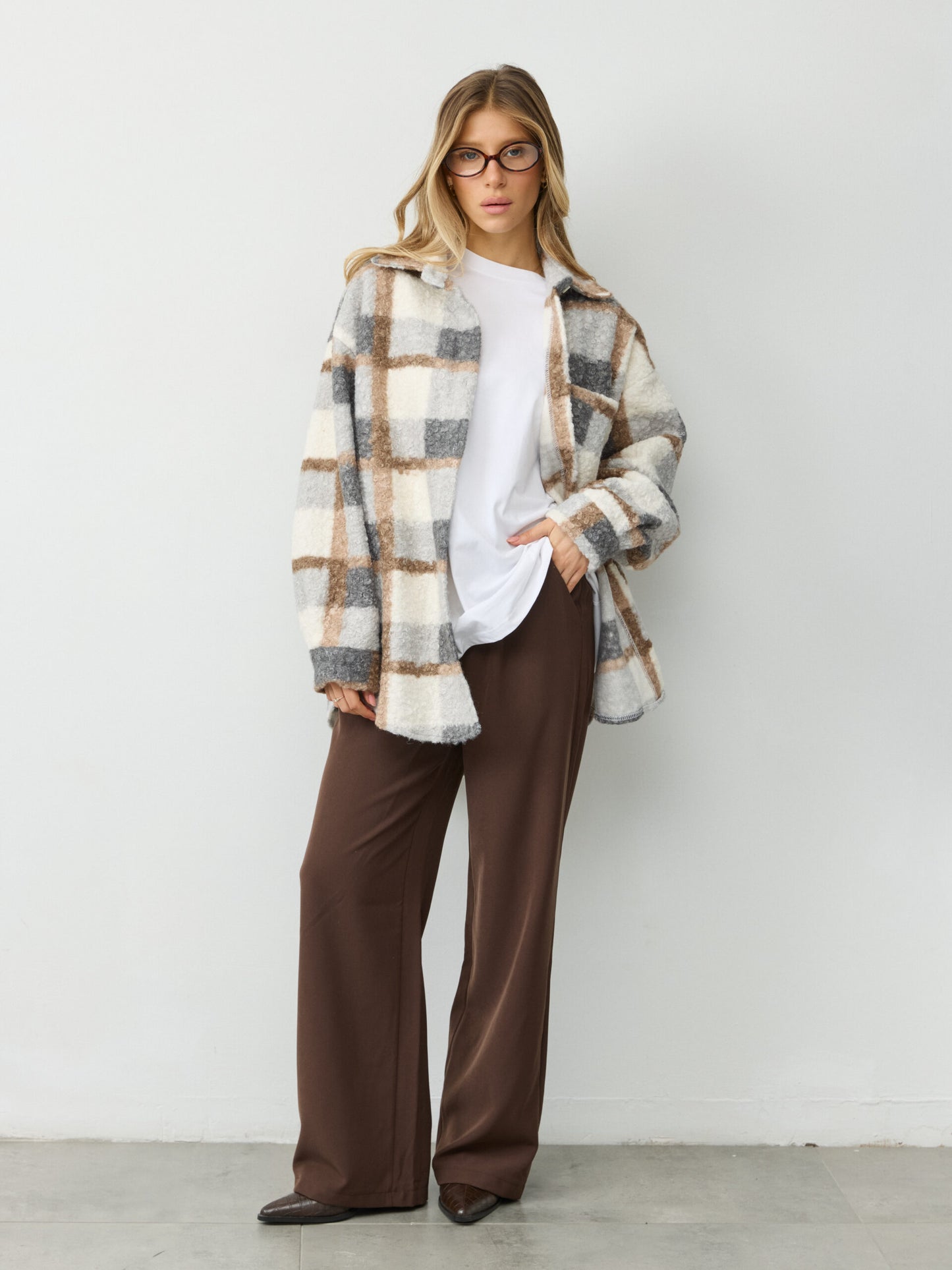 ג'קט דמוי לבד משבצות לוז | אפור