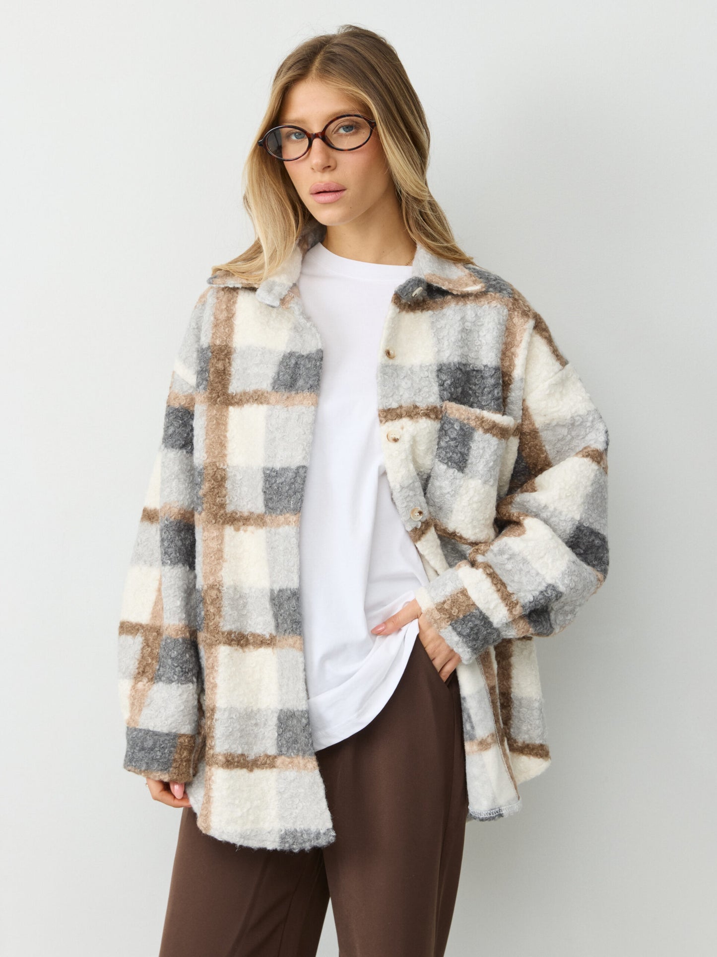 ג'קט דמוי לבד משבצות לוז | אפור