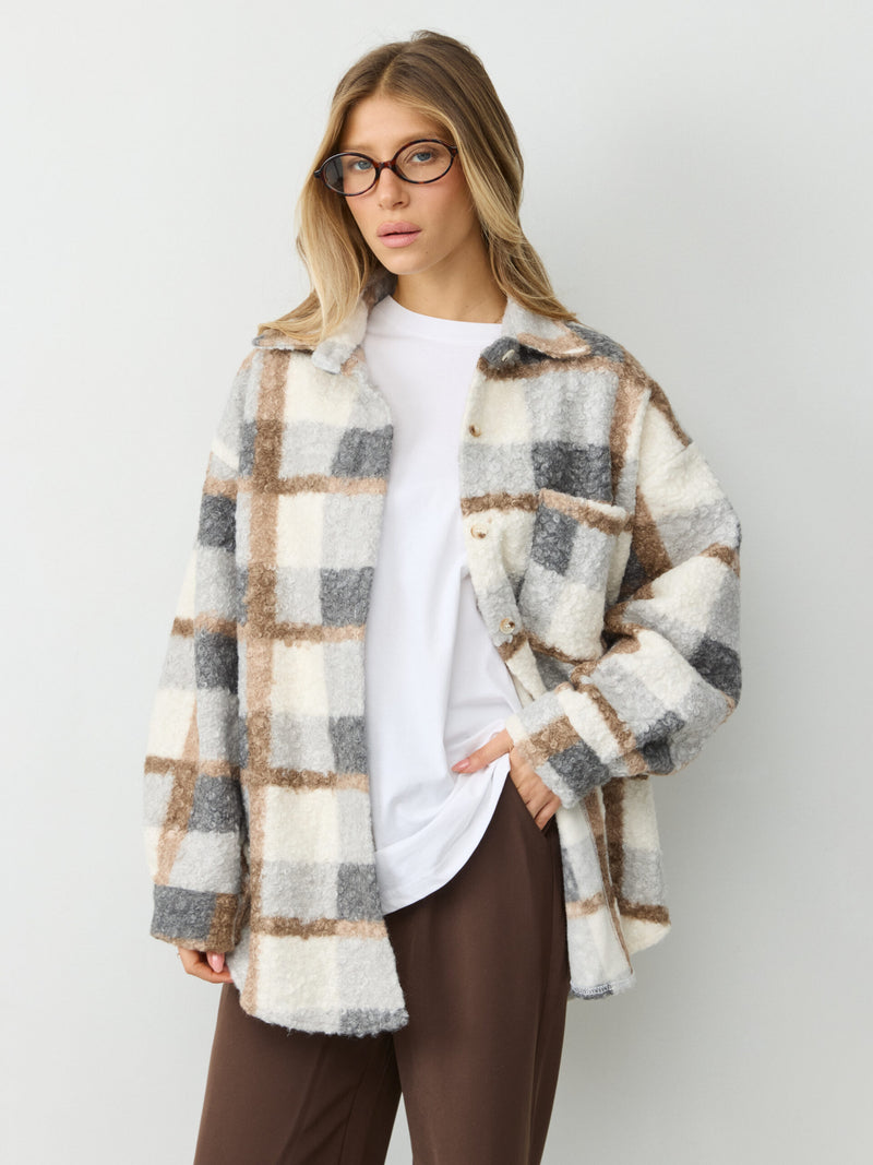 ג'קט דמוי לבד משבצות לוז | אפור