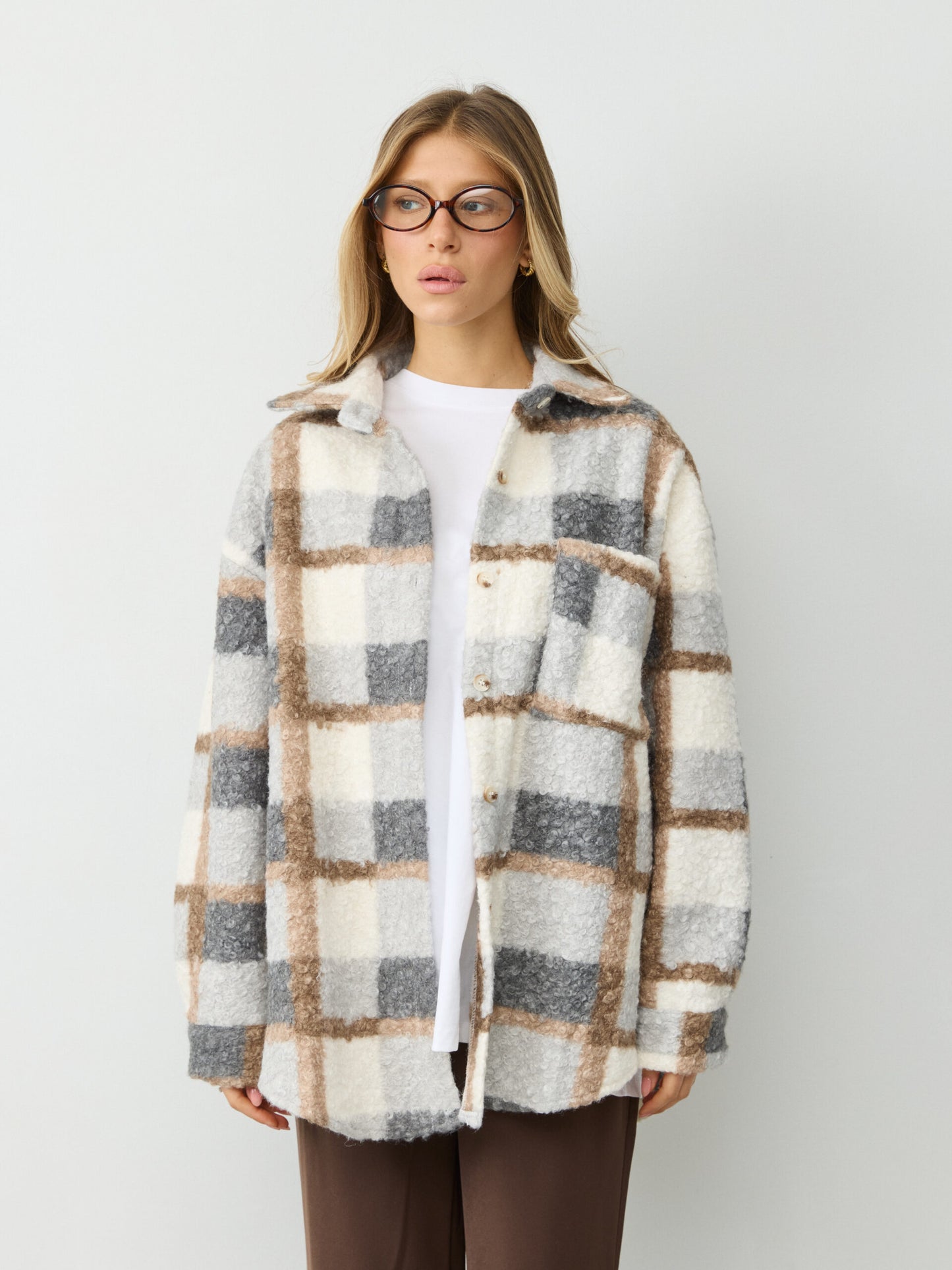 ג'קט דמוי לבד משבצות לוז | אפור