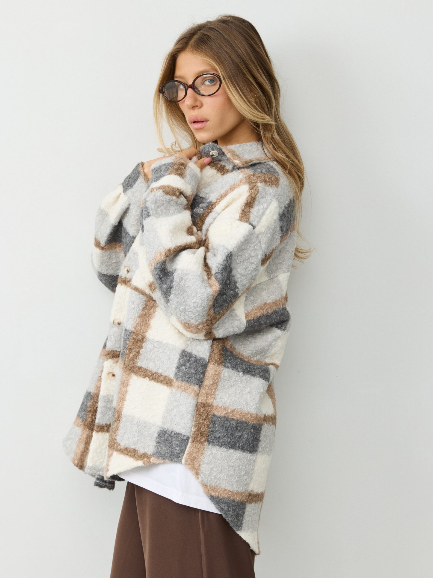 ג'קט דמוי לבד משבצות לוז | אפור