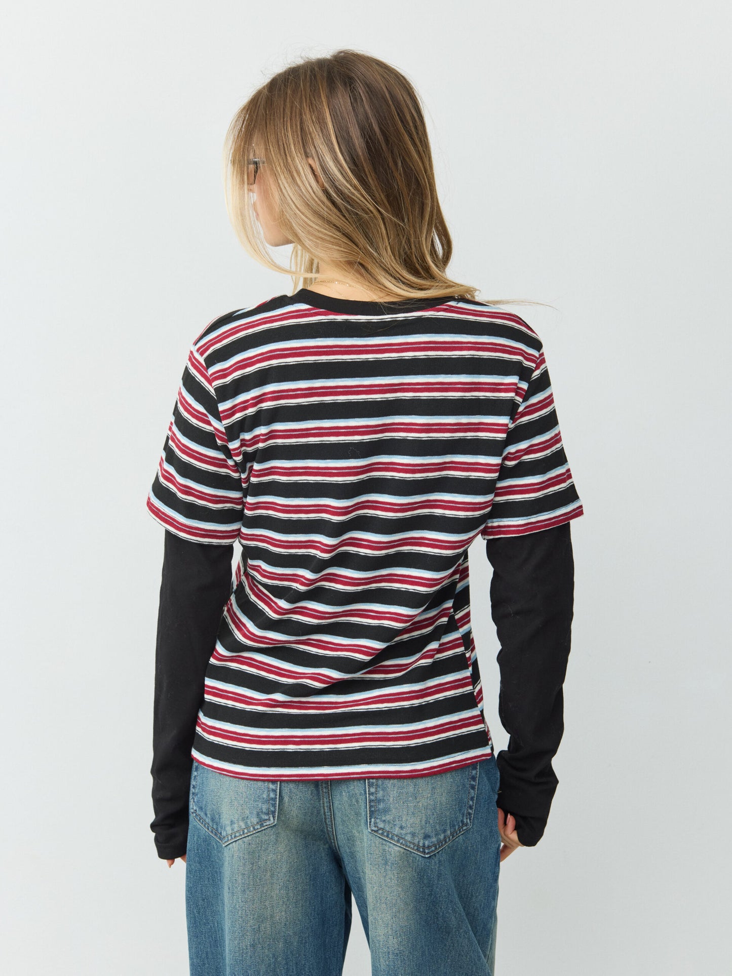 טישירט שתי שכבות פסים מיידן | בורדו