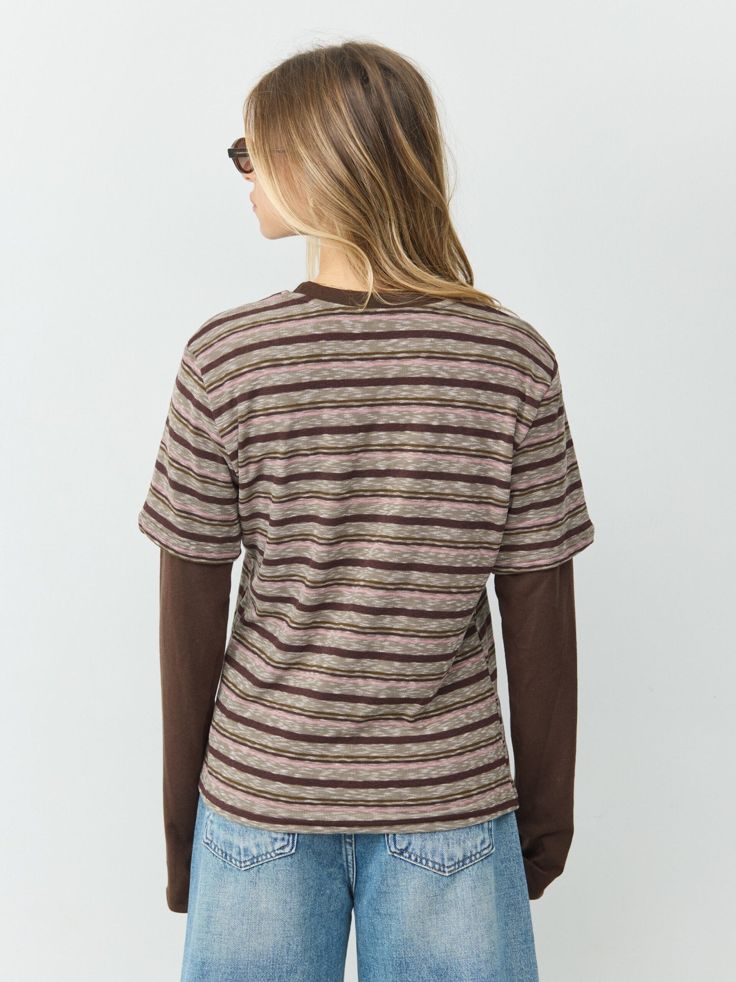 טישירט שתי שכבות פסים מיידן | חום