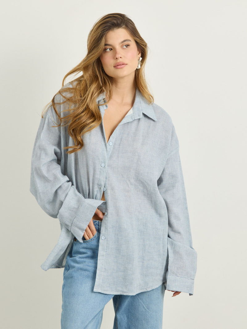 חולצה מכופתרת משבצות היילי | תכלת