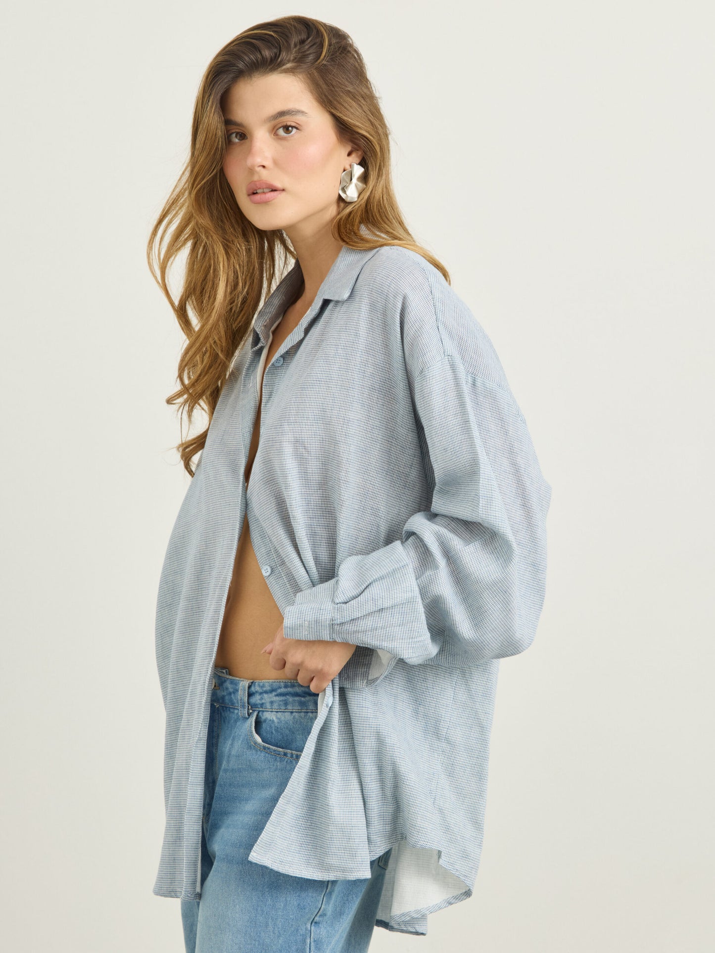 חולצה מכופתרת משבצות היילי | תכלת