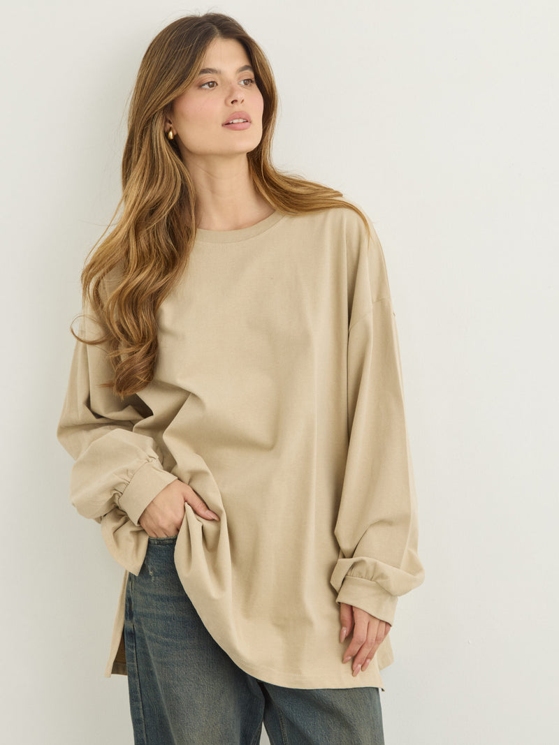 טישירט שרוול ארוך אוברסייז אריקה  | בז'