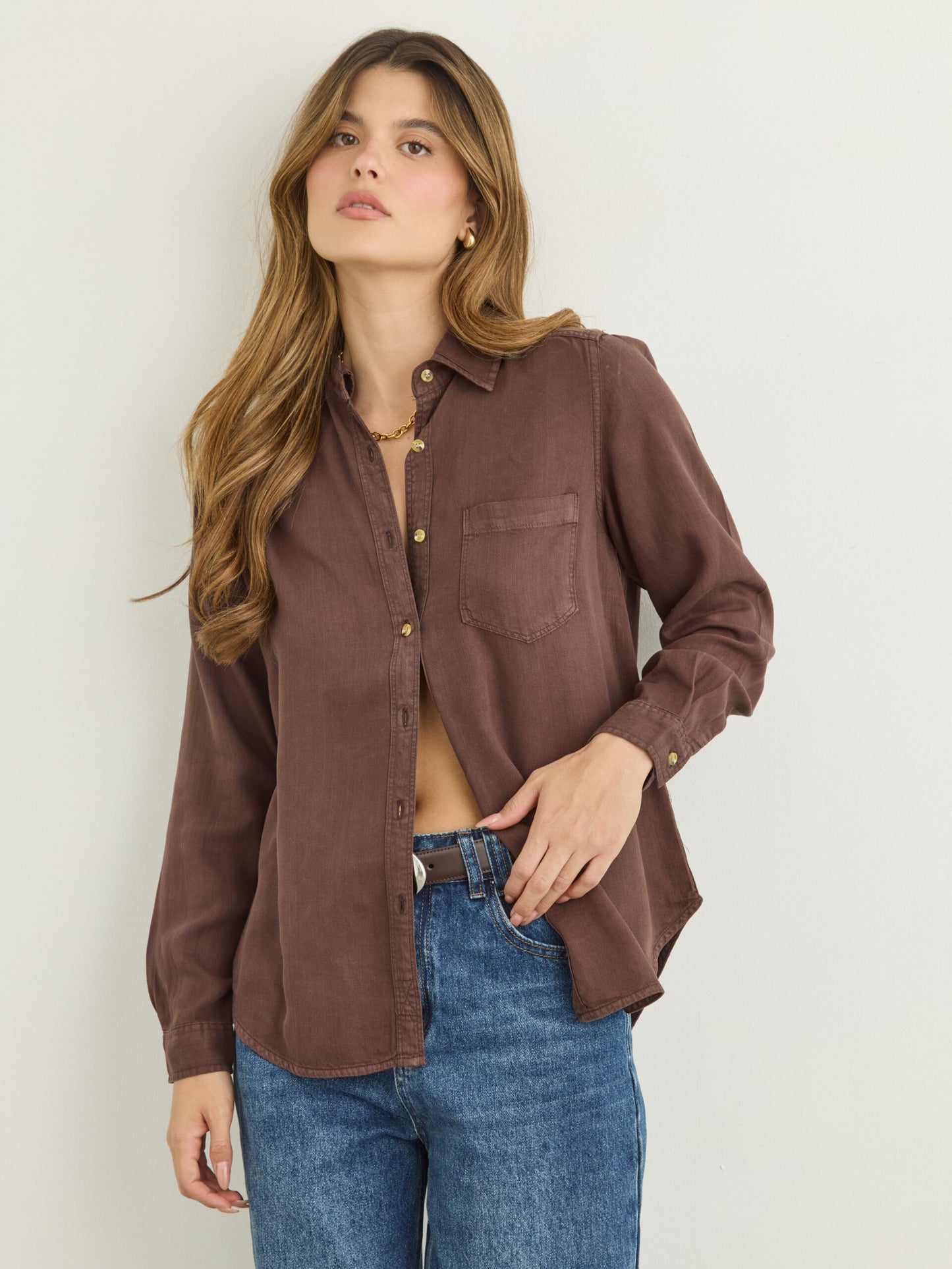 חולצה מכופתרת מנו | חום