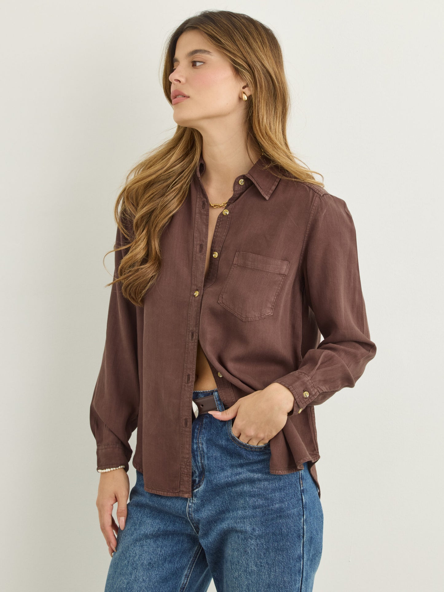 חולצה מכופתרת מנו | חום