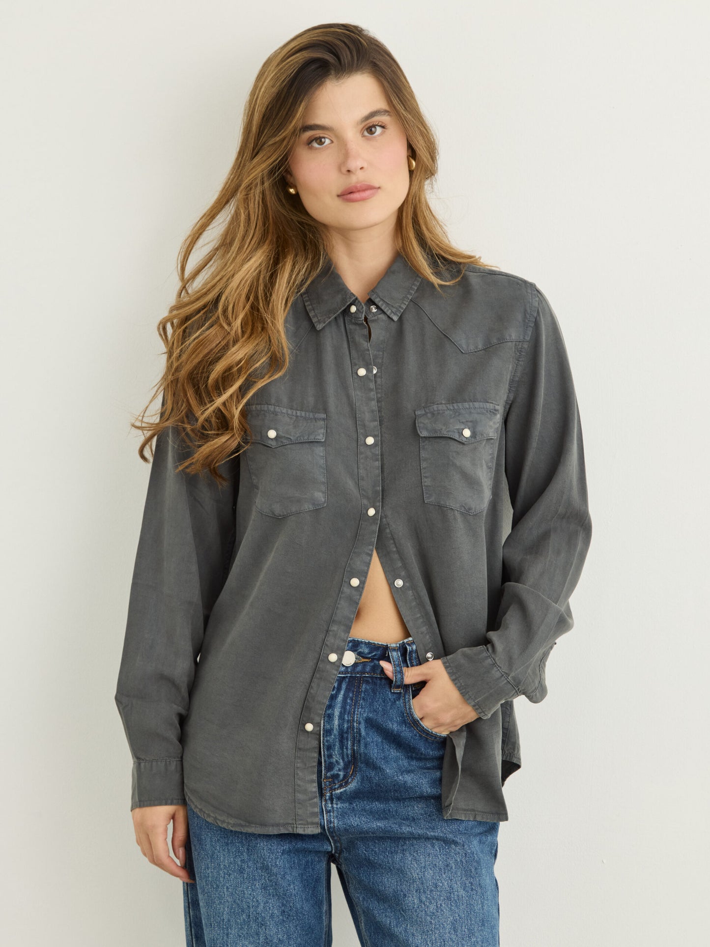 חולצה מכופתרת אנני | אפור