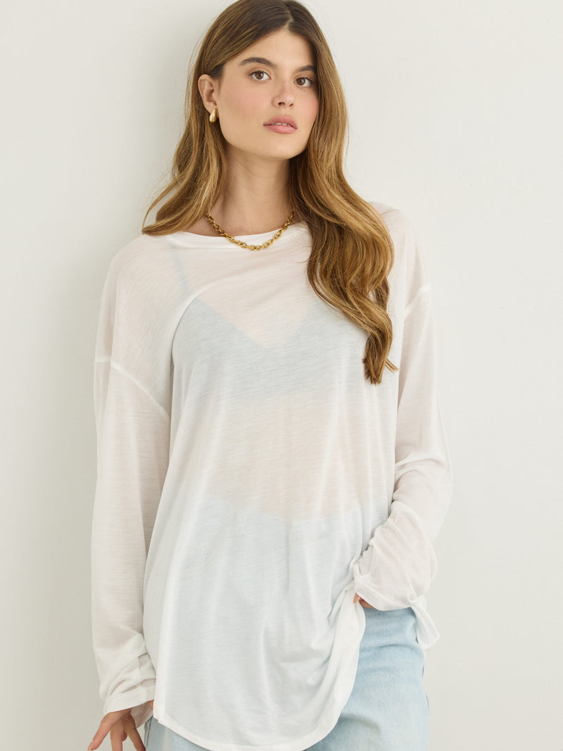 טישירט שרוול ארוך  אוברסייז בלו | לבן