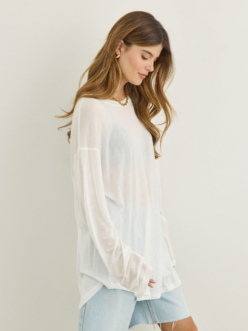 טישירט שרוול ארוך  אוברסייז בלו | לבן